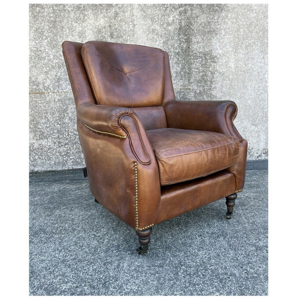 VINTAGE ARM CHAIR WITH BRASS STUDS.VC LEATHER